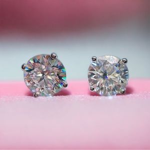 2 Ct Certified Moissanite Round Stud Earrings In Sterling Silver 1 Ct Each